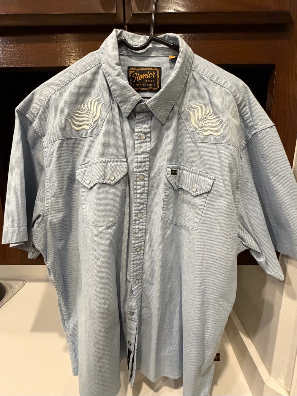 Howler Brothers Light Blue Embroidered Short-Sleeve Western Shirt